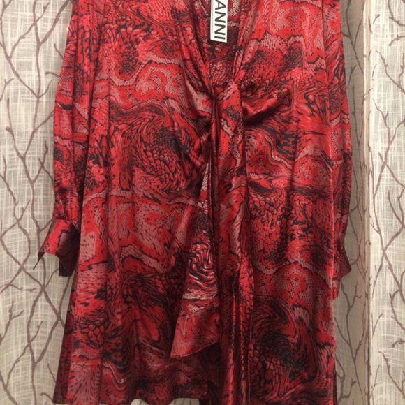 Ganni silk satin Samba red wrap mini dress size XS - Picture 10 of 10